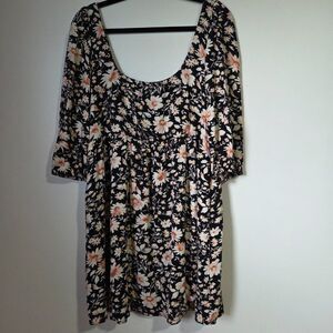 EUC AMERICAN EAGLE OUTFITTERS FLORAL DEEP SCOOP NECK BABYDOLL DRESS SIZE M